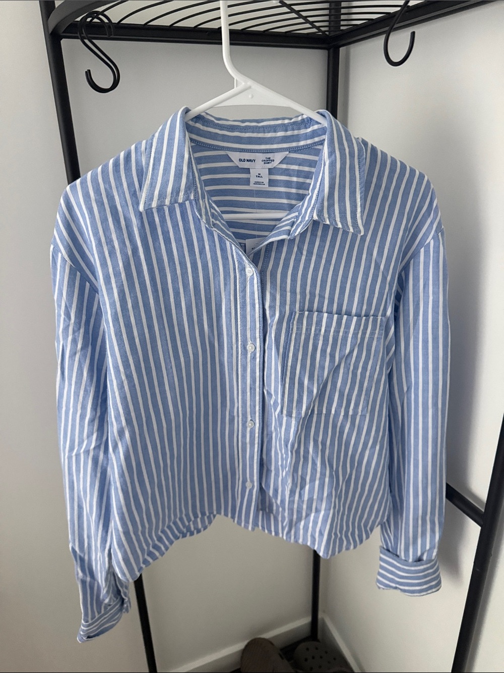 Old Navy Light Blue and White Striped Button-Front